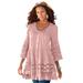 Plus Size Women's Illusion Lace Big Shirt by Roaman's in Soft Blush (Size 32 W) Long Shirt Blouse