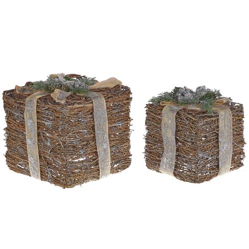 Weihnachtsdekoration Geschenk 2er Set Silber Rattan mit Schleife für den Tisch Innenbereich Dekofigur Flur Wohn- und Schlafzimmer