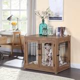 unipaws Pet Crate End Table, Double Doors Dog Kennel with Pet Bed