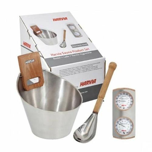 Poolstar - Harvia SA006 Saunakübel Schöpfkelle Thermometer Edelstahl Zubehör Set