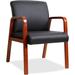 Lorell Wood Frame Black Leather Guest Chair