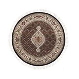 Shahbanu Rugs Wool And Silk Black Tabriz Mahi Fish Medallion Design Hand Knotted Oriental Rug (4'2" x 4'2") - 4'2" x 4'2"
