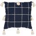 Mina Victory Lifestyle Woven Check W Tassel 20" x 20" Navy Indoor Throw Pillow