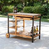 SEI Furniture Murston Natural Acacia Wood Outdoor Bar Cart with Storage and Bottle Holder