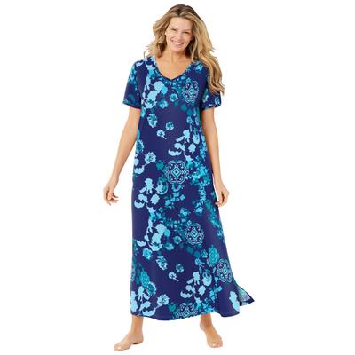 Plus Size Women's Long T-Shirt Lounger by Dreams & Co. in Evening Blue Peony (Size 1X)