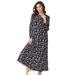 Plus Size Women's Long sleeve gown by Dreams & Co. in Black Bouquet (Size 5X) Nightgown