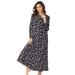 Plus Size Women's Long sleeve gown by Dreams & Co. in Black Bouquet (Size M) Nightgown