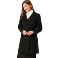 Allegra K Women's Double Breasted Notched Lapel Winter Long Coat Black 8