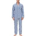 JINSHI Mens Pyjama Set Cotton Plaid Pajamas PJ Set Long Sleeve Top & Pants Check Woven Sleepwear Loungewear Nightwear JS51 Size S