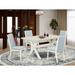 East West Furniture Table Set- a Dining Table and Baby Blue Linen Fabric Chairs, Off-White(Pieces Options)