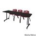 Kobe Black Metal and Wood 84-inch x 24-inch Mobile Training Table with 3 Burgundy M-style Stacking Chairs