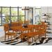 East West Furniture 9 Piece Kitchen Table Set- a Rectangle Dining Table and 8 Dining Chairs, Saddle Brown (Seat Options)