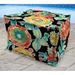 20" x 20" Black Floral Outdoor Pouf Ottoman with Flange - 20" x 20" x 15