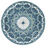 Blue/White 84 x 0.5 in Indoor Area Rug - Rosecliff Heights Round Hickman Oriental Handmade Tufted Wool Blue/Ivory Area Rug Wool | Wayfair