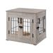 Crate Wooden End Table with Wire Dog Kennel & Bed in Weathered Gray, 23.5" L X 18.3" W X 20.6" H, Small