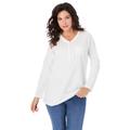 Plus Size Women's Long-Sleeve Henley Ultimate Tee with Sweetheart Neck by Roaman's in White (Size 5X) 100% Cotton Shirt