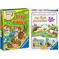 Ravensburger 21403 - Tiere und ihre Kinder - Kinderspiel, Tierwelt kennenlernen - für 1-4 Spieler ab 2 Jahren & Kinderpuzzle 06952 - Süße Gartenbewohner - My First Puzzles - 2,4,6,8 Teile