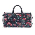 Signare Tapestry Large Duffel Bag Overnight Bags Weekend Bag for Women (Frida Kahlo Poppy in Black Backdrop)