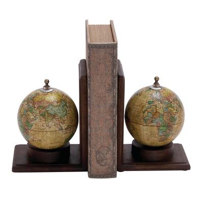Juniper + Ivory Set of 2 8 In. x 6 In. Multi Colored Rustic Globe Bookends Mango Wood - Juniper + Ivory 38119