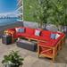 Thasos Outdoor Farmhouse Acacia Wood 8 Seater U-Shaped Sectional Sofa Set with Fire Pit by Christopher Knight Home