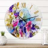 Designart 'Purple Yellow and Blue Abstract Flower Compostion I' Farmhouse wall clock