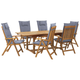 Gartenmöbel Set Hellbraun Akazienholz 6-Sitzer Auflagen Blau ausziehbarer rechteckiger Tisch Rustikal Landhaus Stil Outdoor