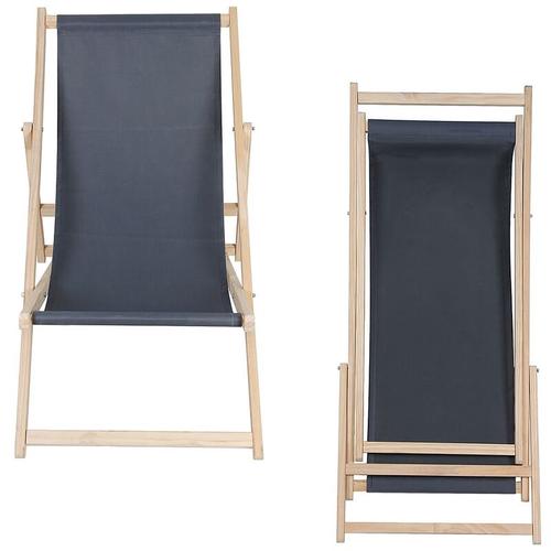 Strandstuhl aus Holz Holzliegestuhl klappbar Campingstuhl Faltliege Sonnenliege Anthrazit – Melko