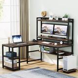 Inbox Zero L-Shape Desk w/ Hutch Wood/Metal in Black | 59.05 H x 59.05 W x 55.11 D in | Wayfair C991E6E2AC0B402F863700862E4A58BD