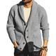 FUERI Mens Cardigan Knitted Jacket Shawl Collar Loose Chunky Cable Knit V Neck Knitwear Outerwear, Grey, XXL