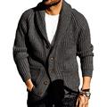 FUERI Mens Cardigan Knitted Jacket Shawl Collar Loose Chunky Cable Knit V Neck Knitwear Outerwear, Dark Grey, L