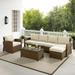 Bradenton 5Pc Outdoor Wicker Sectional Set Sand /Weathered Brown - Left Loveseat, Right Loveseat, Armchair, Coffee Table, & Ottoman - Crosley KO70188WB-SA