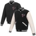 Men's JH Design Black/White Atlanta Falcons 19 Mens Reversible Fleece Jacket W/ Faux Leather Sleeves