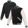 Men's JH Design Black/White Carolina Panthers 19 Mens Reversible Fleece Jacket W/ Faux Leather Sleeves