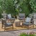 Perla Outdoor Acacia Wood Club Chair with Cushion (Set of 4) by Christopher Knight Home