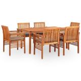 vidaXL Solid Wood Acacia Outdoor Dining Set & Cream/Gray Cushions 3/5/7 Piece - 59" x 35.4" x 29.1"