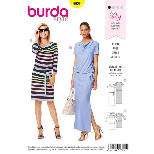 burda Schnitt 6639 Kleid mit Wasserfallausschnitt