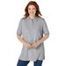 Plus Size Women's Elbow-Sleeve Polo Tunic by Woman Within in Medium Heather Grey (Size 3X) Polo Shirt