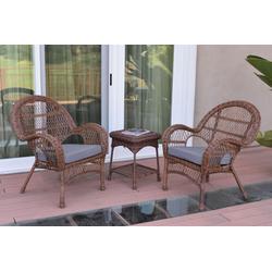 3Pc Santa Maria Honey Wicker Chair Set - Steel Blue Cushions- Jeco Wholesale W00210_2-CES033