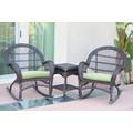3Pc Santa Maria Espresso Rocker Wicker Chair Set - Sage Green Cushions- Jeco Wholesale W00208_2-RCES029