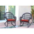 Espresso Wicker Rocker Chair With Brick Red Cushion - Set Of 4- Jeco Wholesale W00208-R_4-FS018-CS