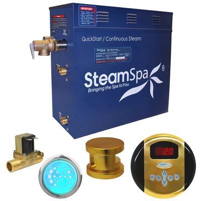 SteamSpa Indulgence 7.5 KW QuickStart Steam Bath Generator Package with Built-in Auto Drain in Polished Gold