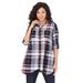 Plus Size Women's Soft Plaid Button-Up Big Shirt by Roaman's in Black Medallion Plaid (Size 22 W)