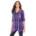 Plus Size Women's Soft Plaid Button-Up Big Shirt by Roaman's in Purple Medallion Plaid (Size 30 W)