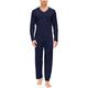MoFiz Mens Pyjamas Set Loungewear Plain Long Sleeves V-Neck T-Shirt & Trousers Pajama Pjs Set Nightwear Sleepwear Navy Size M