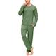 MoFiz Men's Long-Sleeve Pyjama Set Soft Comfy PJ Sleepwear Set Pajama Top and Bottoms Modal Nightwear Loungwear Green Size 2XL