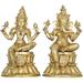 Exotic India Lakshmi Ganesha Seated On Double Lotus Metal in Yellow | 14.5 H x 0.5 W x 15.5 D in | Wayfair ZEM255