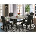 Winston Porter Aimer 5-Pc Dining Room Set - 4 Padded Parson Chairs & 1 Modern Rectangular Cement Dining Room Table Top w/ High Stylish Chair Back | Wayfair