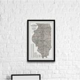 Charlton Home® Detailed Illinois State Map - Picture Frame Graphic Art Paper in Gray | 12" H x 8" W x 1.5" D | Wayfair