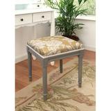 Ophelia & Co. Grey Peony Linen Vanity Stool w/ Distressed Grey Finish & Welting Linen/Wood/Upholstered in Gray/White/Brown | Wayfair