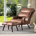 Corrigan Studio® Adjustable Back Recliner Chair w/ Ottoman Faux /Mildew Resistant/Stain Resistant in Brown | 37 H x 29.52 W x 33.46 D in | Wayfair